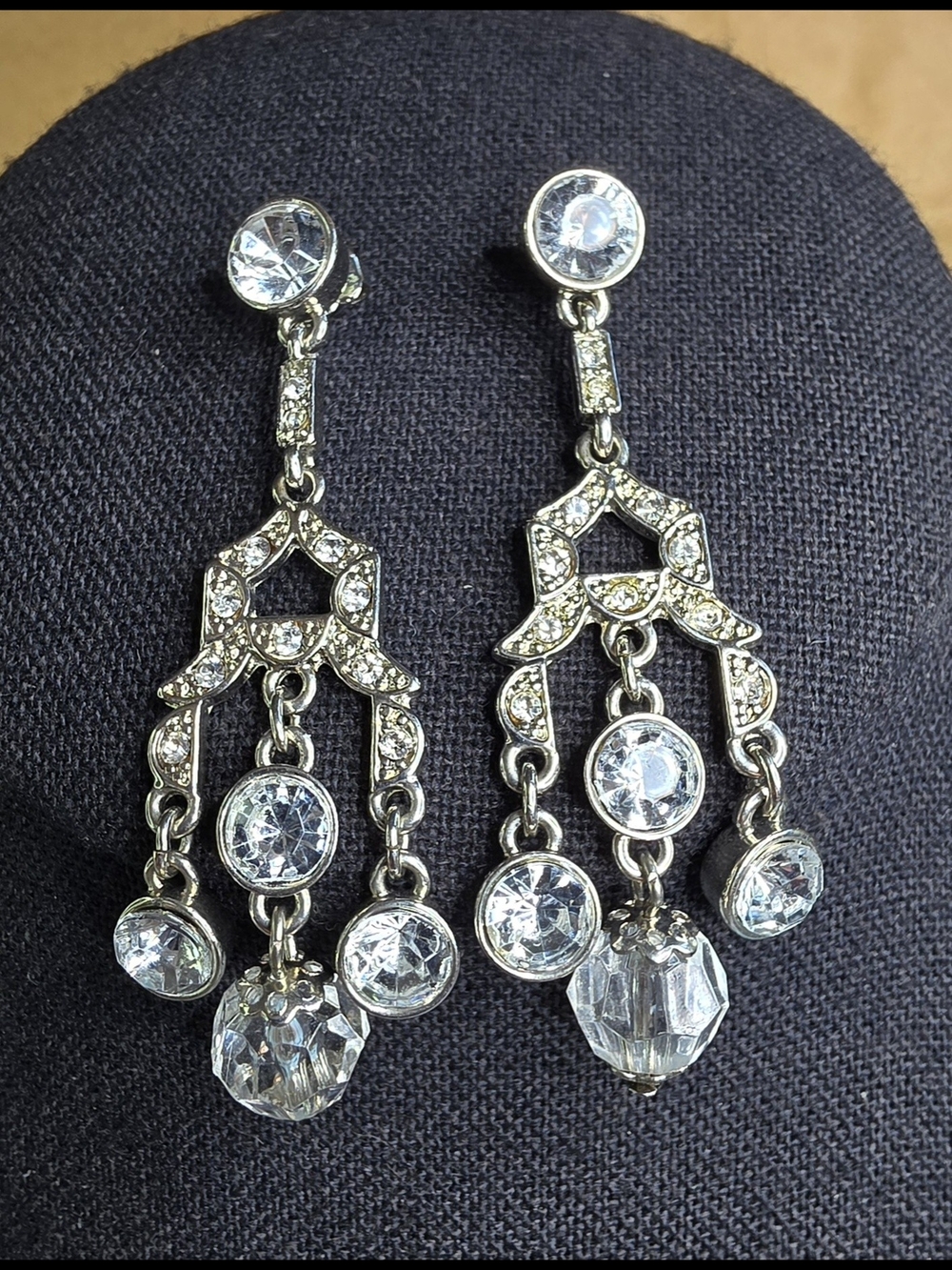 Avon Art-Deco Clear Rhinestone Dangle Earrings